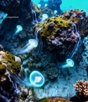  海底水母与礁石景象1995#竖屏 	 