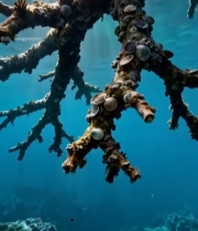  海底附着贝类的水下物体3963#竖屏 	 