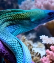  海底绿海鳗与珊瑚景观4864#竖屏 	 