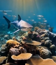  海底鲨鱼与鱼群珊瑚景观(2)5780#竖屏 	 