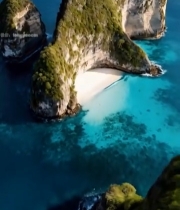  海岛礁石海岸俯拍自然风光1399#竖屏 	 