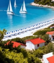  海滨沙滩帆船风景7909#竖屏 	 