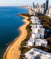  海滨城市建筑与沙滩全景6934#竖屏 	 