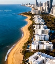  海滨城市海岸线航拍全景719#竖屏 	 