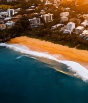  海滨城市日落航拍全景(1)7273#竖屏 	 