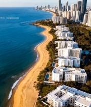  海滨城市海岸线航拍全景719#竖屏 	 