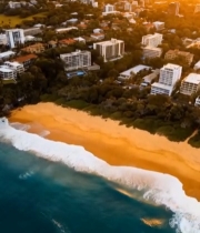  海滨城市日落全景航拍3989#竖屏 	 