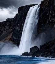  海边悬崖瀑布自然景观(1)7395#竖屏 	 