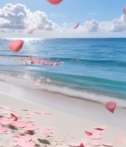  海边飘落的粉色花瓣6133#竖屏 	 