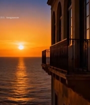  海边建筑日落景色(1)845#竖屏 	 