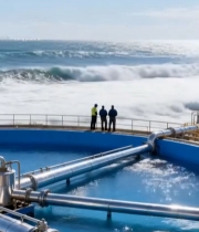  海边工人查看管道设施2283#竖屏 	 