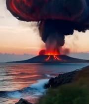  海边火山喷发自然景观()4675#竖屏 	 