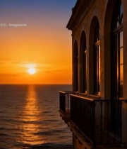  海边建筑夕阳景色7485#竖屏 	 