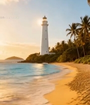  海边灯塔与沙滩自然风光3022#竖屏 	 