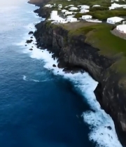  海岸边村庄与山海风光航拍2118#竖屏 	 