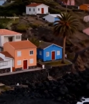  海边彩色房屋与日落风景4749#竖屏 	 