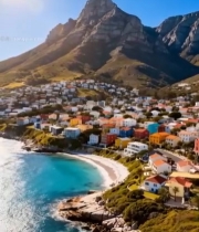  海边彩色小镇与山景风光6752#竖屏 	 