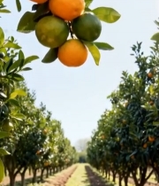  果园枝头挂着的新鲜橙子(1)7046#竖屏 	 