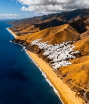  海岸边山丘与白色建筑俯瞰7013#竖屏 	 