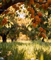  果园阳光照射下的成熟杏子2695#竖屏 	 