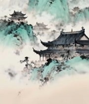  古风山水国画中式建筑画面(1)7875#竖屏 	 