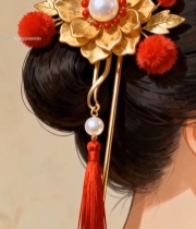  古风发簪佩戴特写1514#竖屏 	 