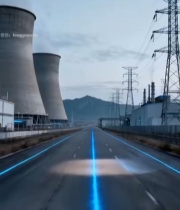  公路上行驶的汽车与电厂背景(1)2183#竖屏 	 