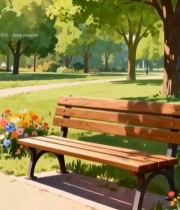  公园长椅旁绿树繁花场景1144#竖屏 	 