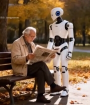  公园中老人与机器人共处画面5300#竖屏 	 