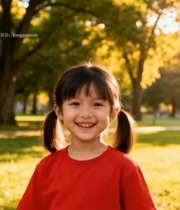  公园中微笑的红衣小女孩1635#竖屏 	 