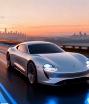  公路上行驶的银色跑车1841#竖屏 	 