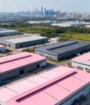  工业区厂房与城市天际线全景6528#竖屏 	 