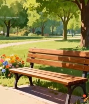  公园长椅旁绿树繁花场景1144#竖屏 	 