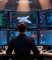  工作人员操作多屏幕监控台3907#竖屏 	 