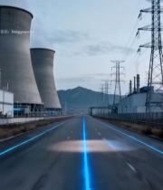  公路上行驶的汽车与电厂背景(1)2183#竖屏 	 