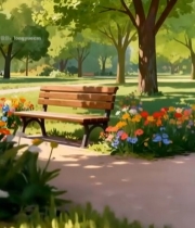  公园长椅旁的多彩花卉绿植景观3949#竖屏 	 