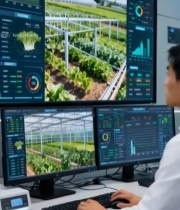  工作人员监控农业温室数据1360#竖屏 	 