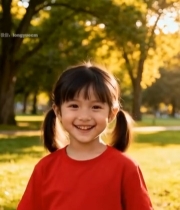  公园中微笑的红衣小女孩1635#竖屏 	 