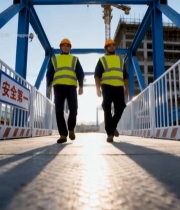  工地工人行走在施工通道2805#竖屏 	 