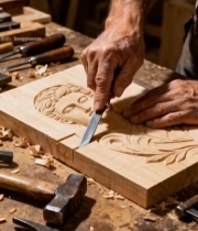  工匠手工雕刻木材画面5394#竖屏 	 