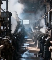  工厂内机械设备与蒸汽场景7251#竖屏 	 