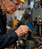  工厂老工人操作机械设备4902#竖屏 	 