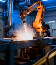  工厂机械臂自动化焊接作业436#竖屏 	 