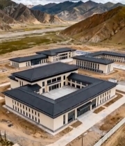  高原建筑群航拍全景679#竖屏 	 