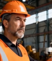  工厂工人头戴安全帽特写1154#竖屏 	 