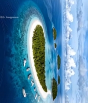  俯瞰海岛与停泊船只1869#竖屏 	 