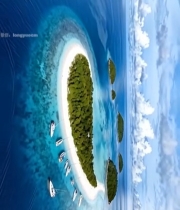  俯瞰海岛与停泊船只1869#竖屏 	 