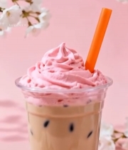  粉色背景珍珠奶茶配樱花6204#竖屏 	 