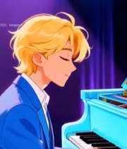  动漫人物弹钢琴场景4390#竖屏 	 