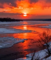  冬日河流夕阳景色5034#竖屏 	 